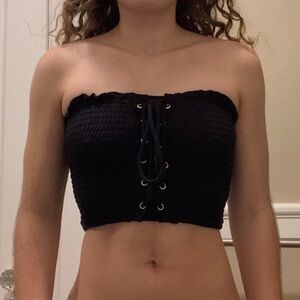 NWOT Black Forever 21 Lace Up Tube Top